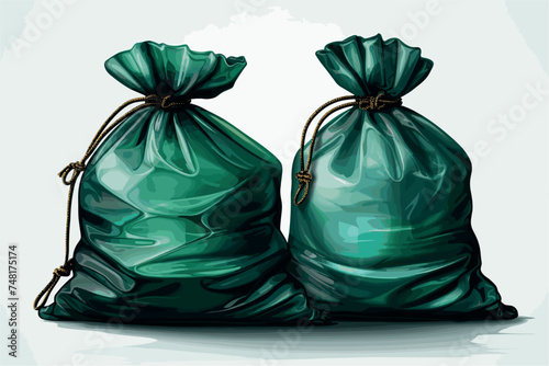hand drawn, vector, sketch illustration of bags of coins