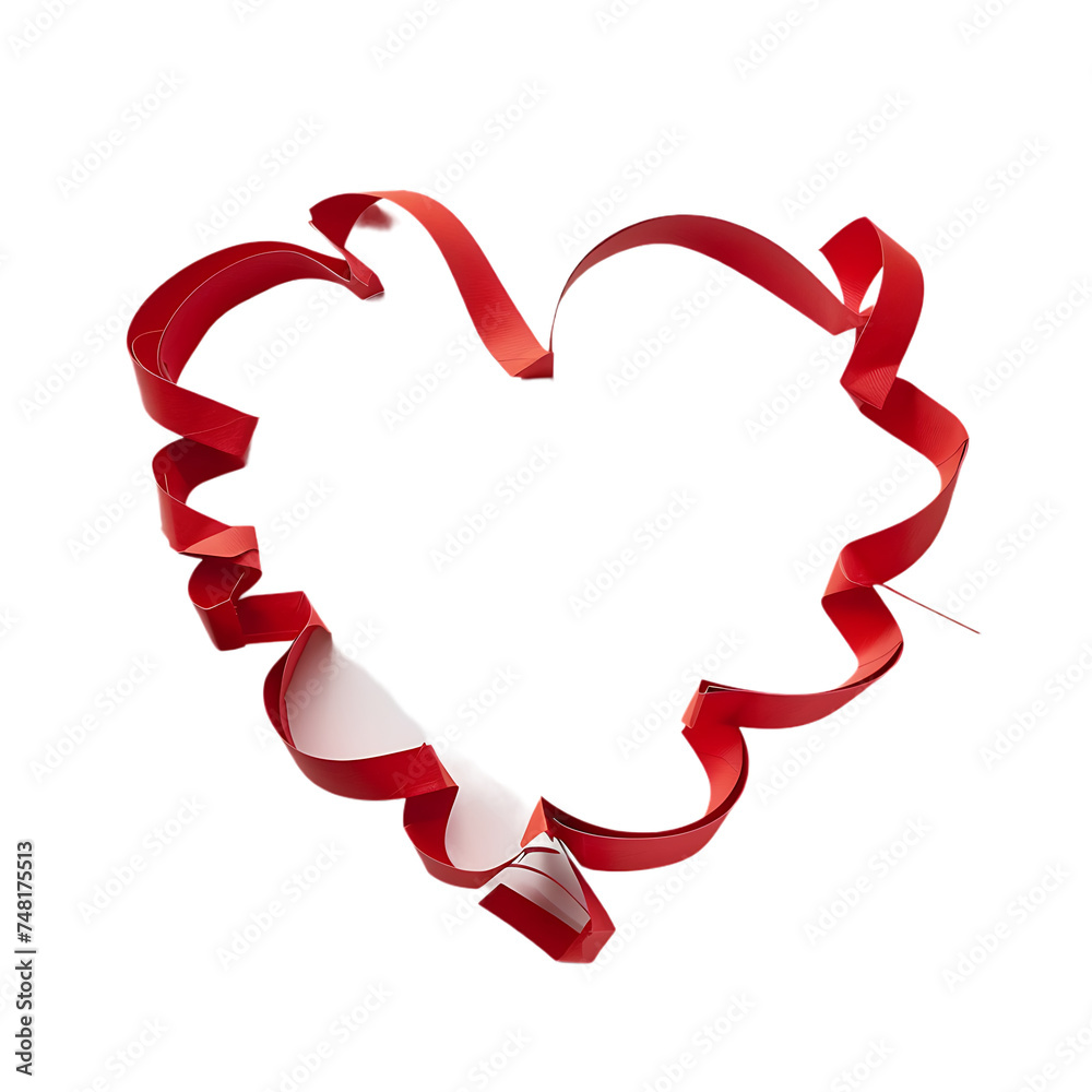 Continuous line heart shape border with realistic paper heart on white background 