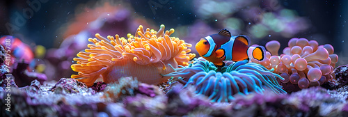Two Ocellaris Clownfish Amphiprion ocellaris 3d wallpaper,
Ocean life Beautiful underwater scene with tropical fish photo