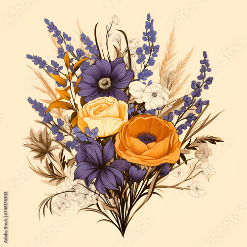 Wheat flower illustration, generative ai