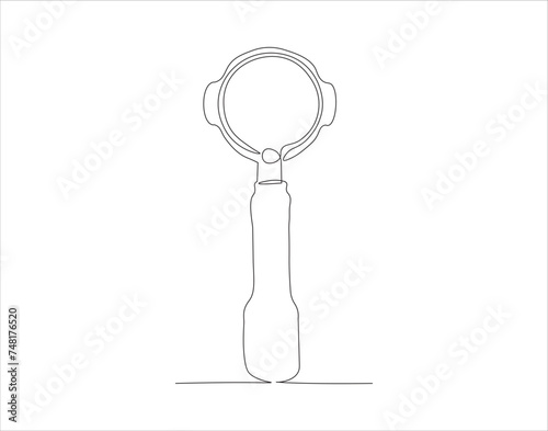 Continuous Line Drawing Of Portalfilter. One Line Of Portafilter Machine. Portafilter Coffee Continuous Line Art. Editable Outline.