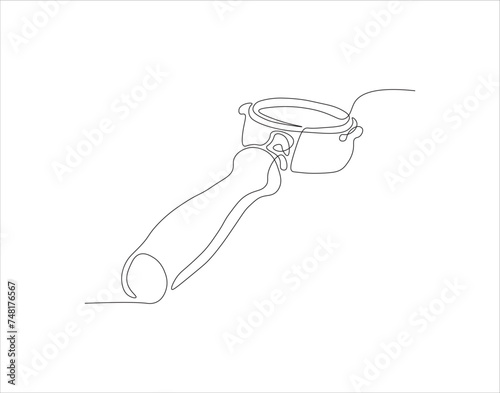 Continuous Line Drawing Of Portalfilter. One Line Of Portafilter Machine. Portafilter Coffee Continuous Line Art. Editable Outline.
