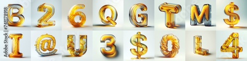 Yellow glass 3D Lettering Typeface. AI generated illustration