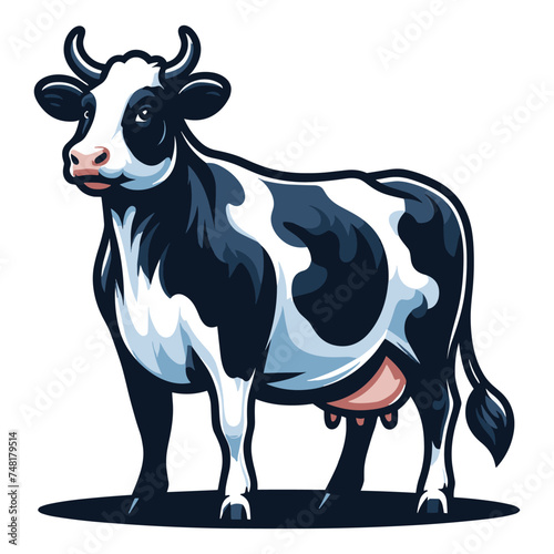 Cow full body vector illustration, farm pet, animal livestock, for butchery meat shop and dairy milk product, agriculture concept, design template isolated on white background