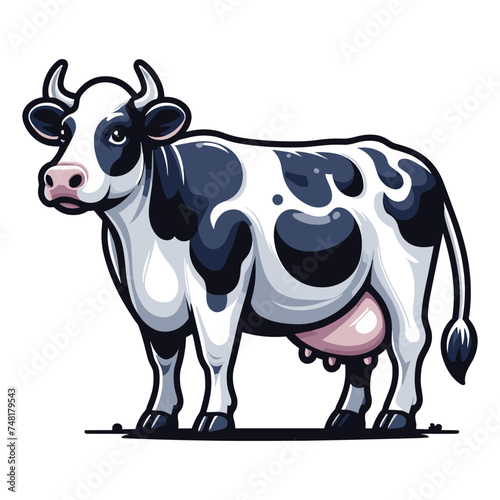 Cow full body vector illustration, farm pet, animal livestock, for butchery meat shop and dairy milk product, agriculture concept, design template isolated on white background