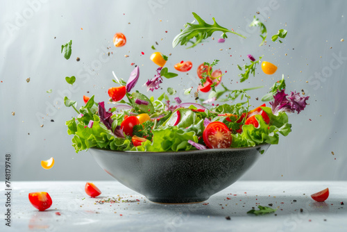 Fresh Salad in Bowl With Tomatoes and Lettuce