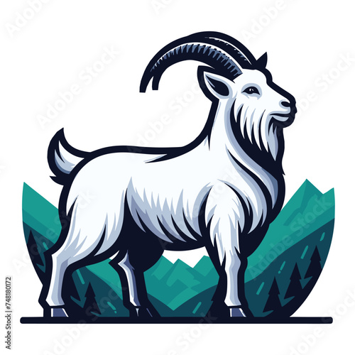 Goat full body vector illustration, farm pet, animal livestock, for butchery meat shop and dairy milk product, design template isolated on white background