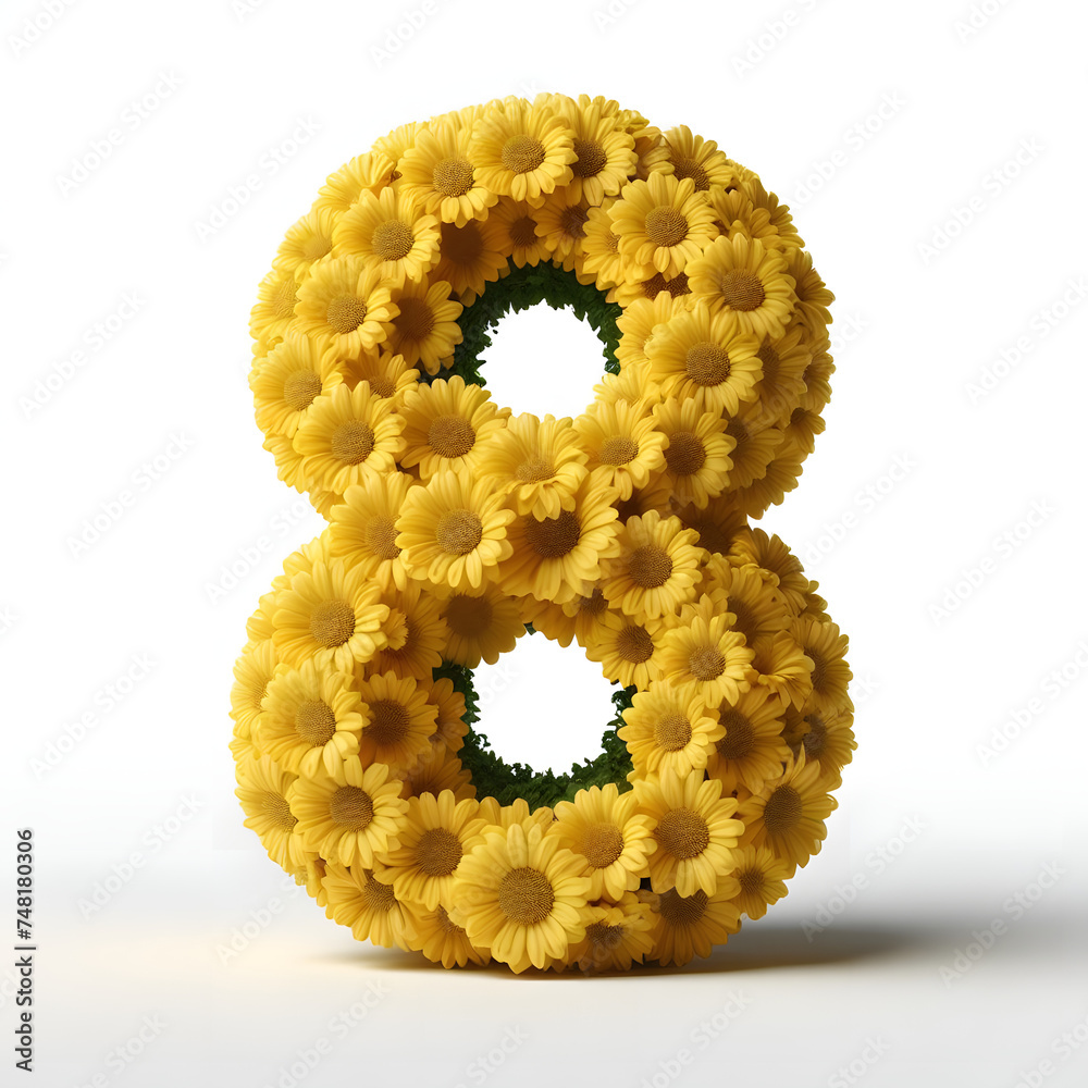 Number 8 is made of real natural Yellow flowers, Isolated on a white background, flower font concept, Creative Numbers Number 8 is made of real natural Yellow flowers, Isolated on a white background, flower font concept, Creative Numbers