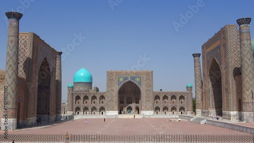 View of Registan Square from the observation deck. Samarkand, Uzbekistan photo