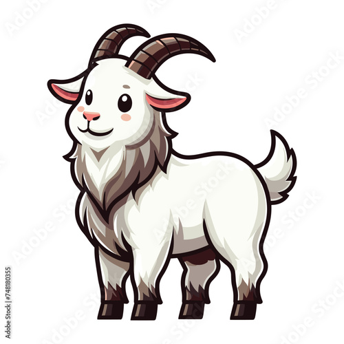 Cute goat full body cartoon mascot character vector illustration, funny adorable farm pet animal goat design template isolated on white background