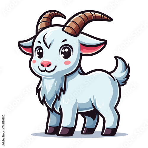 Cute goat full body cartoon mascot character vector illustration, funny adorable farm pet animal goat design template isolated on white background