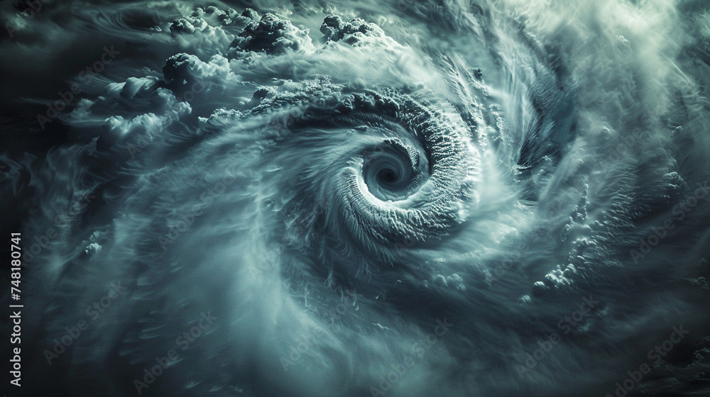 Fototapeta premium Dramatic portrayal of a typhoons eye showcasing natures fury against a dark ominous sky