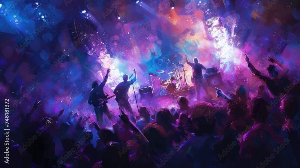 Concert-themed images evoke the excitement and atmosphere of live music experiences, portraying audience reactions, stage dynamics, and memorable moments from performances - obrazy, fototapety, plakaty 