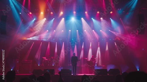 Visuals showcasing colorful stage lighting, dynamic stage setups, and immersive audiovisual effects at live music events