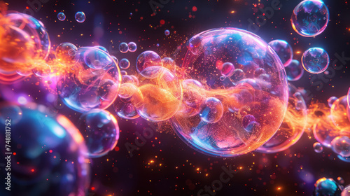 Abstract neon colored glowing bubbles