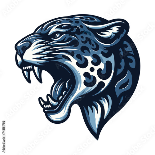 Wild roaring jaguar leopard head face vector illustration, zoology illustration, animal predator big cat design template isolated on white background