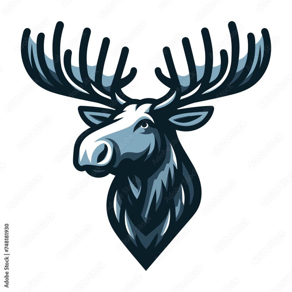 Moose buck elk head face vector illustration, zoology illustration, wild animal moose design template isolated on white background