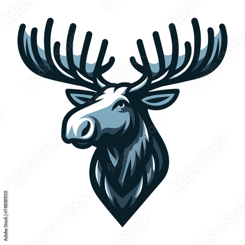 Moose buck elk head face vector illustration, zoology illustration, wild animal moose design template isolated on white background © lartestudio