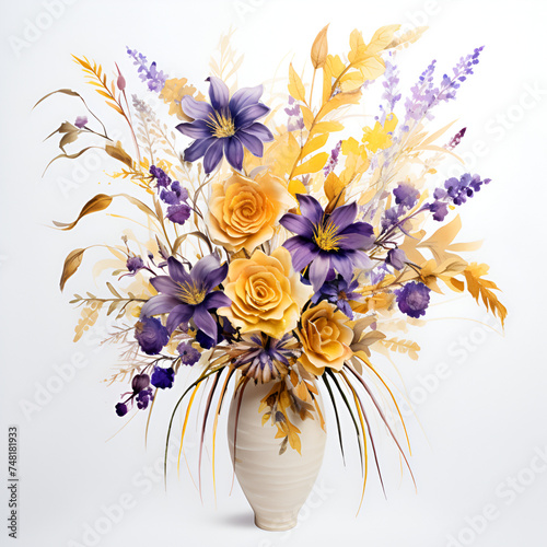 Wheat flowers in vase illustration, generative ai