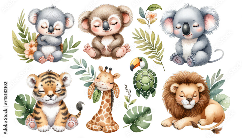 Obraz premium Vector set of cute jungle animals perfect for children's educational materials and decor