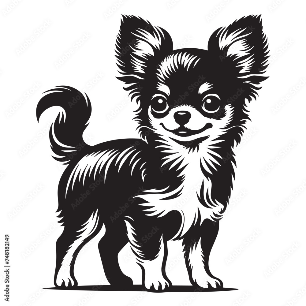 Elegant Chihuahua Silhouettes, Chihuahua Silhouettes Showcase, Chihuahua Silhouette Black and White - illustration