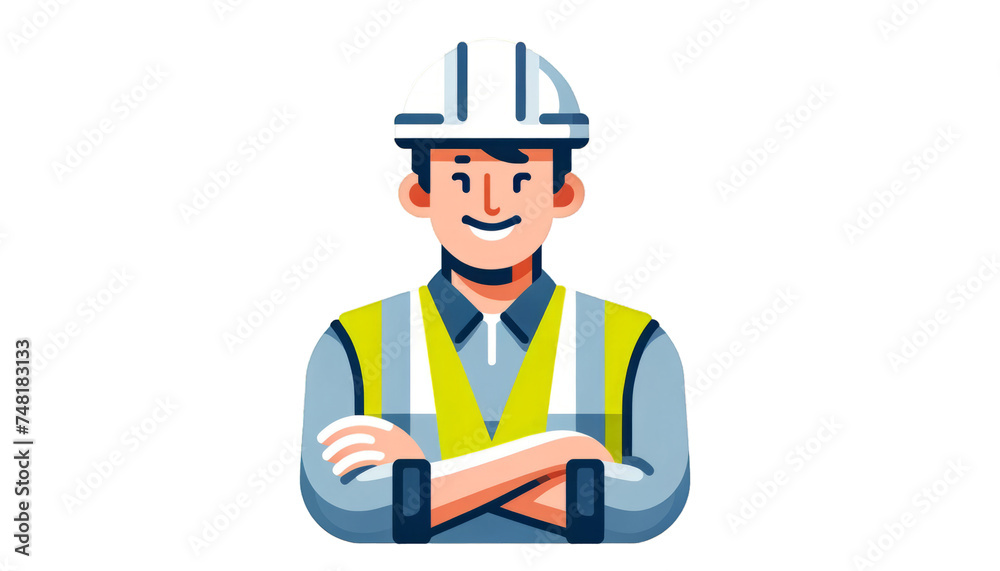Vector illustration of a smiling construction worker character for safety and labor-related designs Vector illustration of a smiling construction worker character for safety and labor-related designs