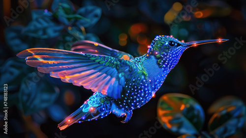 Magic glowing glittering electric blue hummingbird in flight © Kondor83