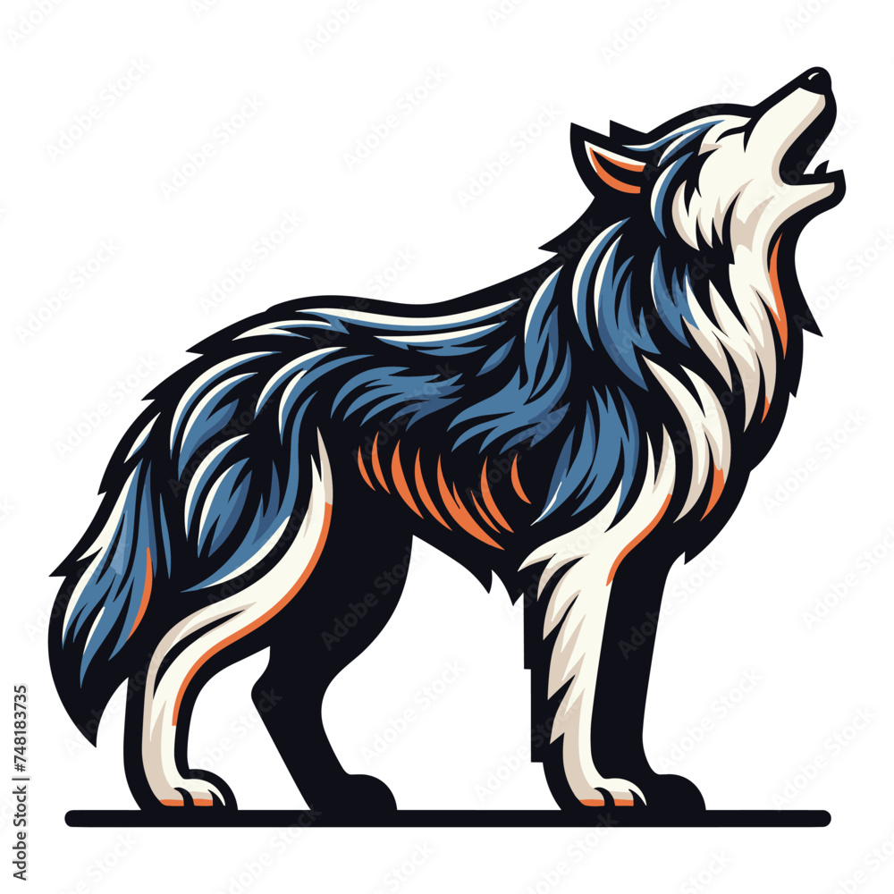 Wild howling wolf dog full body design vector illustration, animal wildlife template isolated on white background Wild howling wolf dog full body design vector illustration, animal wildlife template isolated on white background