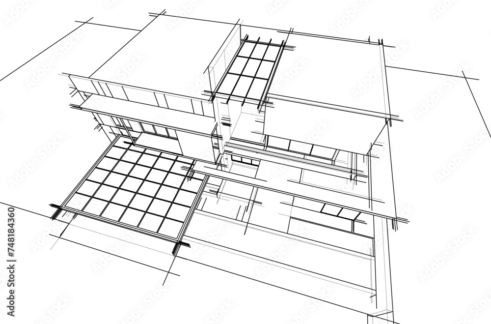 house building sketch architecture 3d illustration house building sketch architecture 3d illustration