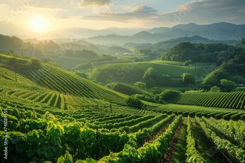 A vast vineyard on a mountain in perfect nature.