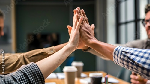 Business Team Giving High Fives in Office Meeting