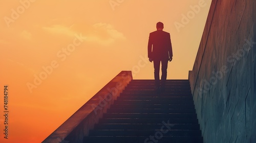 Businessman Ascending Staircase at Sunset © kiatipol