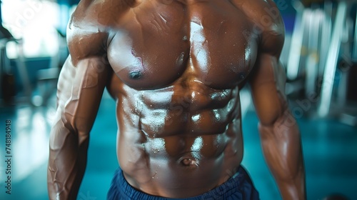 Close-Up of Abdominal Muscles on Young Athlete in Gym © kiatipol