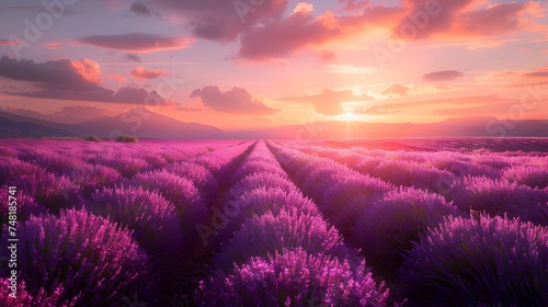 Lavender Field at Sunset with Ocean View