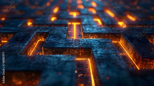 Orange Glowing Maze with Labyrinthine Structure