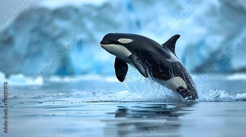 Orca Whale Jumping in Crystal Clear Antarctic Ocean