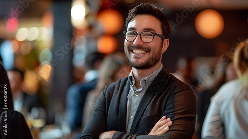 Smiling Businessman at a Restaurant and Bar