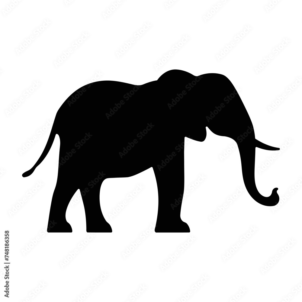 Fototapeta premium Elephant silhouette, Hand Drawn Silhouette of African and Indian elephant, Vector illustration