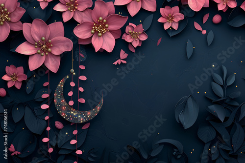 Background for eid mubarak, eid al fitr, islamic, crescent moon, generative ai
