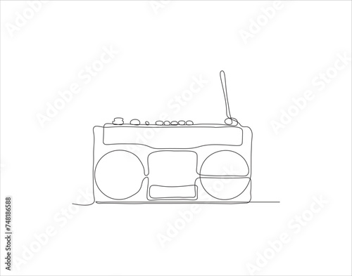 Continuous Line Drawing Of Old Fashioned Analog Radio Tape. One Line Of Radio Tape. Radio Tape Continuous Line Art. Editable Outline.