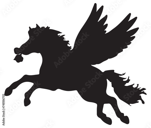 Vector black and white silhouette ready to print  Flying pegasus horse Amor  love is in the air