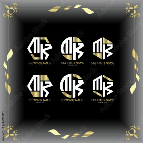 MK letter luxury logo set design.MK monogram polygonal and circle shape vector. MK luxury design. 