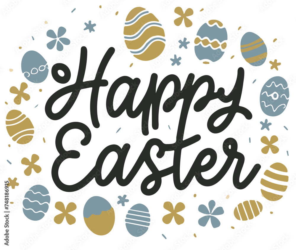 Happy Easter vector celebration text, ideal for stickers, ready to print