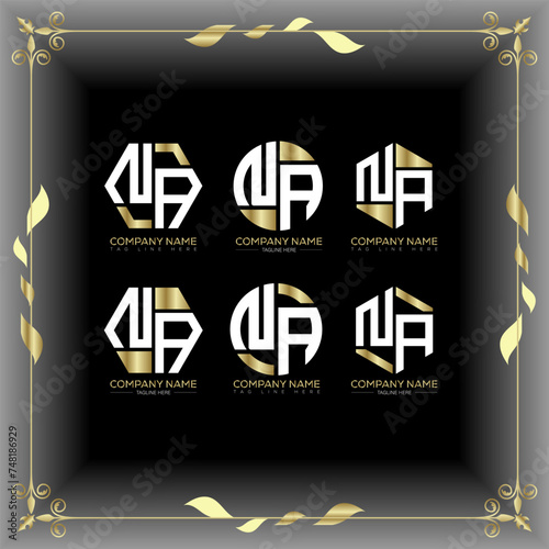 NA letter luxury logo set design.NA monogram polygonal and circle shape vector. NA luxury design. 