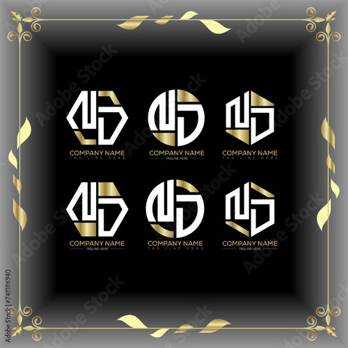 ND letter luxury logo set design.ND monogram polygonal and circle shape vector. ND luxury design. 