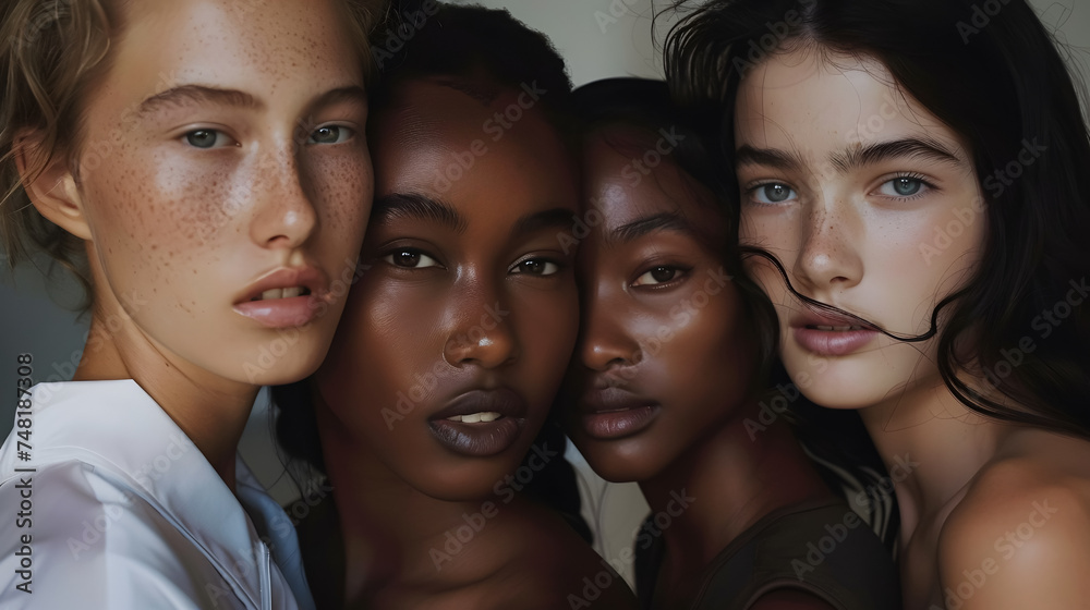 Beautiful models posing for the camera all with different skin tones