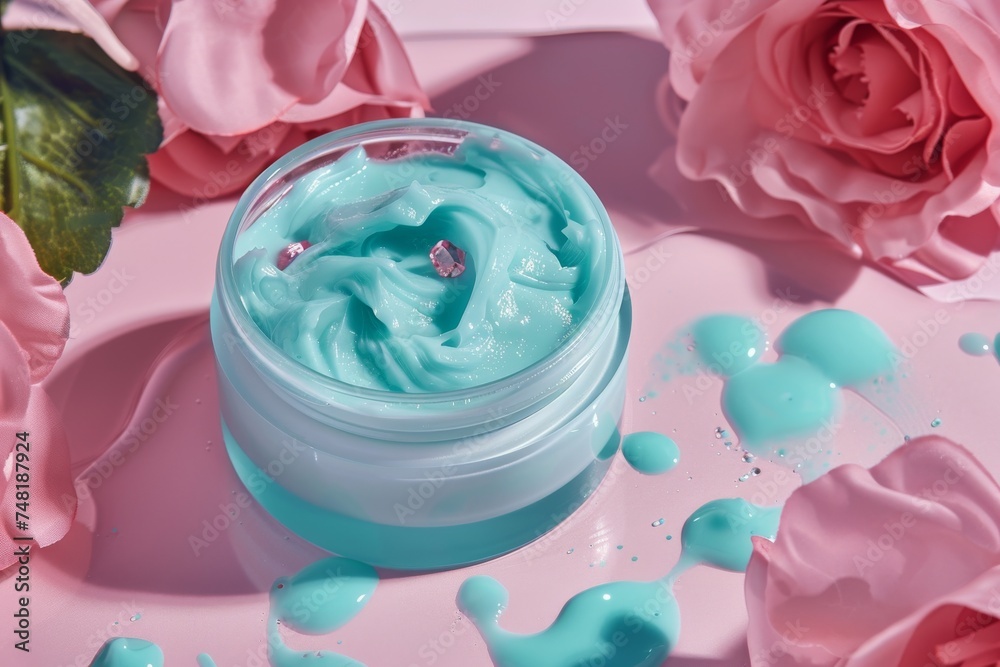 Facial tea tree oil skin care cream. Skincare treatment products: beauty lotion, skincare cypress oil gel, oil, pipette with background serum and hyaluronic acid serum jar pot Facial tea tree oil skin care cream. Skincare treatment products: beauty lotion, skincare cypress oil gel, oil, pipette with background serum and hyaluronic acid serum jar pot