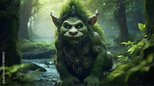 Troll creature in green magic forest