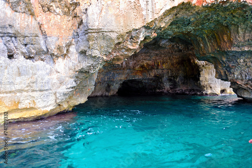 The caves of the ionian Sea side of Santa Maria di Leuca seen from the tourist boat  © maudanros