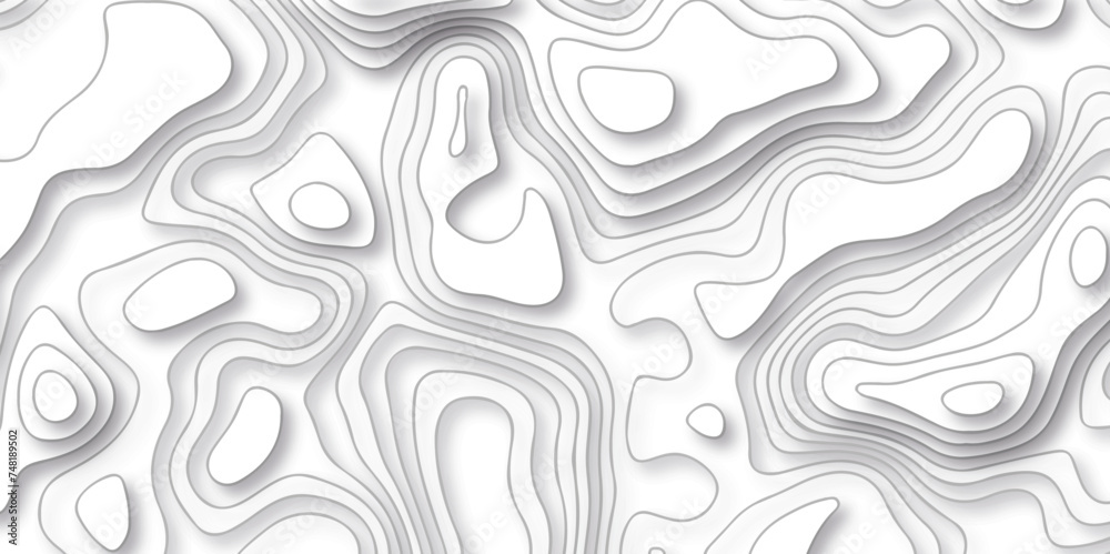 Topographic map background geographic line map with seamless white paper wave design. The black on white contours vector topography stylized height of the lines map.	
